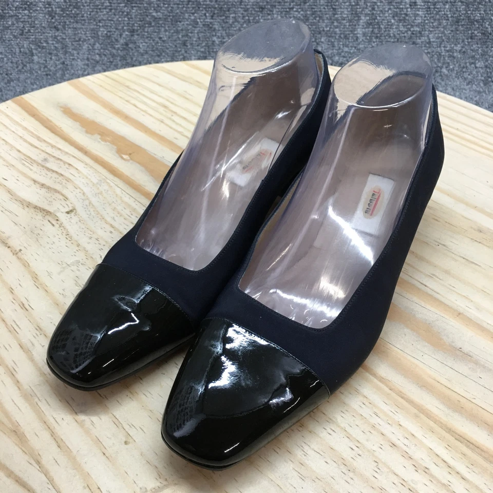 Talbots Shoes Womens 8.5 M Slip On Pumps Black Leather Cap Toe Heels Casual - Image 3 of 4