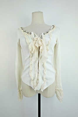 Roberto Cavalli Damen Cardigan Maglione Seide Viscosa Nylon Weiß Volant Gr. 44