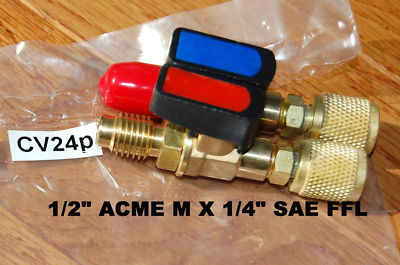 Pair Adapters:Car R134a System Tool Manifold Gauge HVAC 1/4''FFL X1/2''+Ball Valve