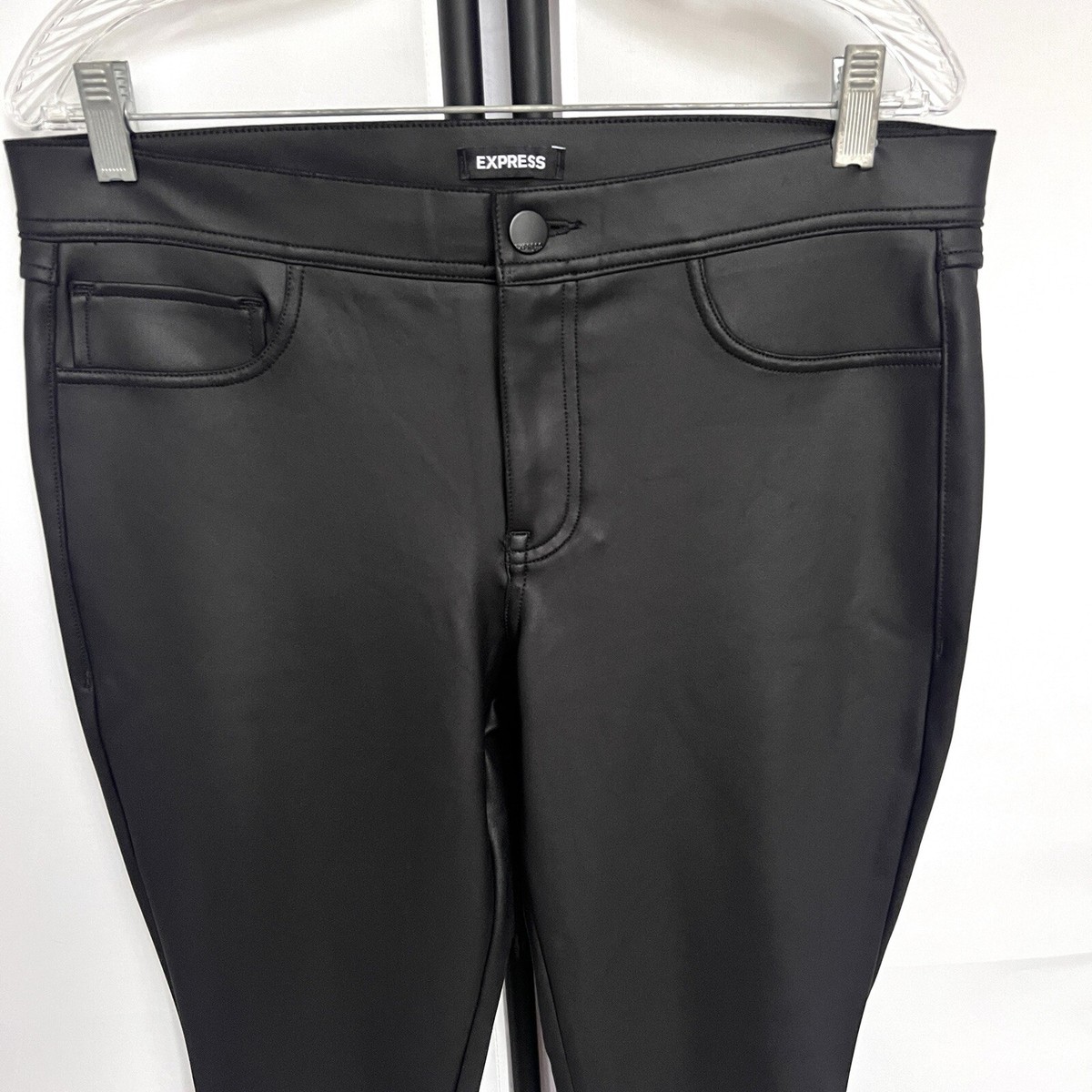 Express Womens Sz 12 Smooth Black Faux Leather Pants 34x29 5 