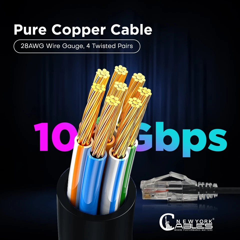Cat6 Ethernet Patch Cable 6 Inch Slim 28AWG, Pure Bare Copper RJ-45 LAN Network - Image 4 of 4