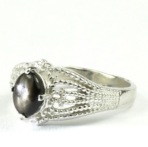 BLACK STAR SAPPHIRE Sterling Silver Ladies Ring - Handmade • SR365 - Picture 2 of 5