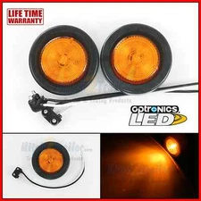 (2) Amber 2" Round 1 LED Side Marker Clearance Trailer Truck Light Fleet