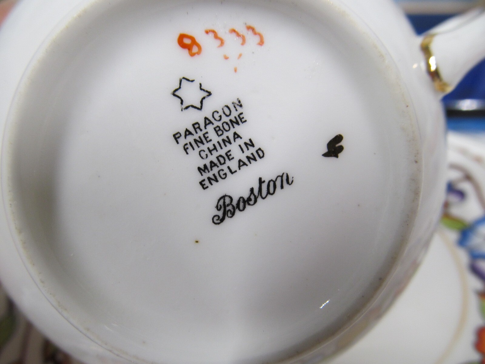 Star Paragon 1918 tea cup and saucer trio  Boston pattern painted teacup