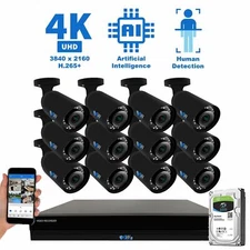 12 4K AI Smart Varifocal Camera 16CH PoE NVR Color Night Vision Security System