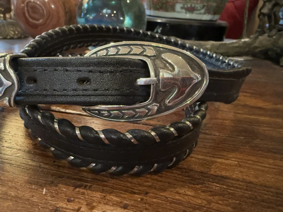 Chacon Sterling Silver Belt Buckle Set Nu ✔️braided Sz 42”-1” To .75” ✅ - Image 2 of 4