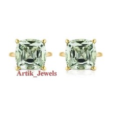 Gemma Di Ametista Verde Naturale Con Gemelli In Argento Placcato Oro 14K #1334