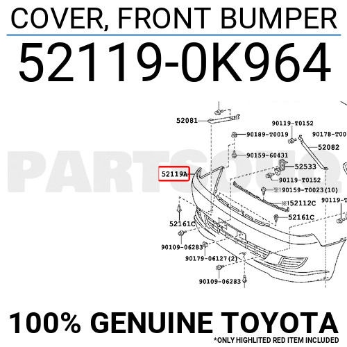 521190K964 Genuine Toyota COVER, FRONT BUMPER 52119-0K964 | eBay