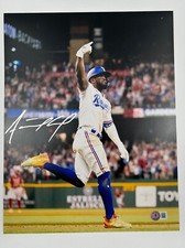 ADOLIS GARCIA SIGNED 11X14 TEXAS RANGERS WS CHAMPS BAS WITNESS