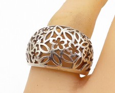 925 Sterling Silver Shiny Floral Vine Cutout Design Band Ring Sz 9 RG7877