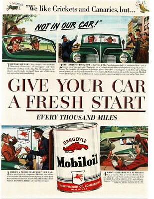 1941 Mobil Mobiloil Gargoyle give your car a fresh start art Vintage Print Ad 1