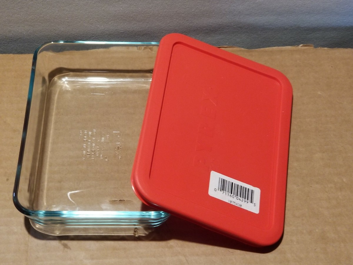 Pyrex 7210 Clear Glass Cup Small Baking Dish w/ Red Lid