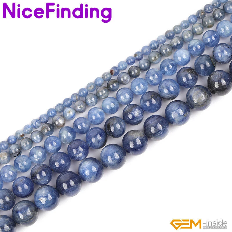 Cuentas redondas de piedras preciosas de cuarzo cianita azul natural para hacer joyas hilo a granel Foto 3 de 4