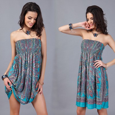 Summer Women's Plus Size Ice Silk Fashion Print Chest Wrap Knee-Length Dress
