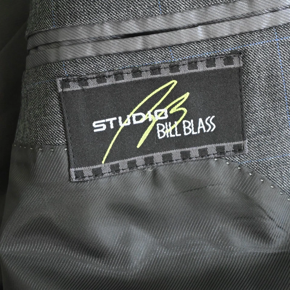 Bill Blass 42R 36x29 Gris Ventana 100% Lana Hombres Chaqueta Pantalones Traje Foto 4 de 4