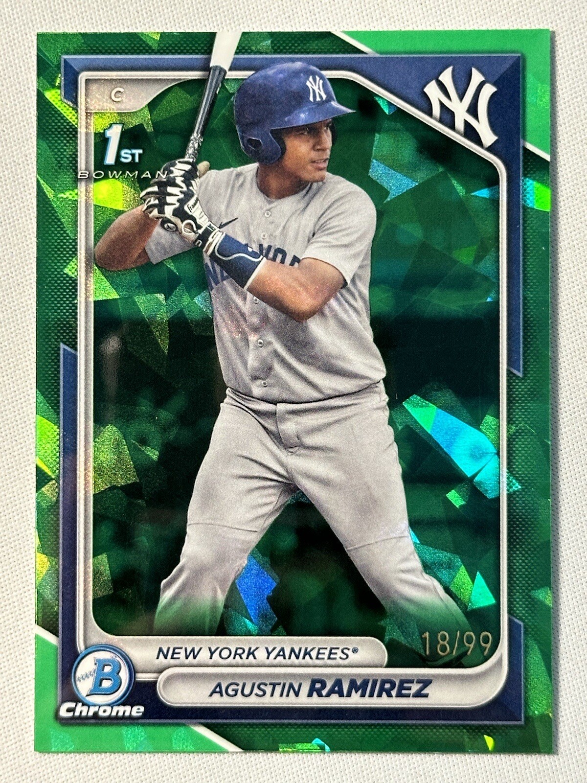 2024 Bowman Chrome Sapphire 1st Agustin Ramirez Green #/99 New York Yankees