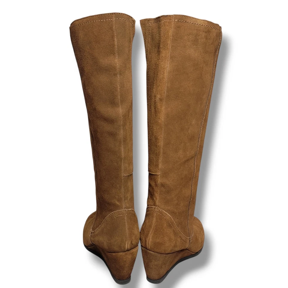 Коричневые замшевые кожаные сапоги Merona до колена на танкетке на каблуке размер 10 - Изображение 3 из 4