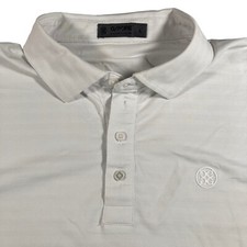 G/FORE Men's White Tech Pique Striped Short Sleeve Polo Shirt Large Pit Stain