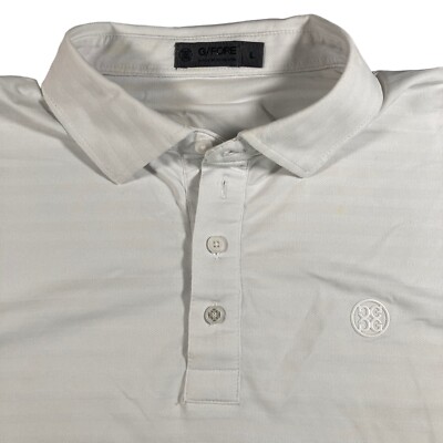G/FORE Men's White Tech Pique Striped Short Sleeve Polo Shirt Large *Pit Stain