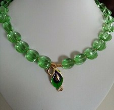 Schmuck Halskette Collier böhmische Nugget  Kristalle grün  46 + 4 cm