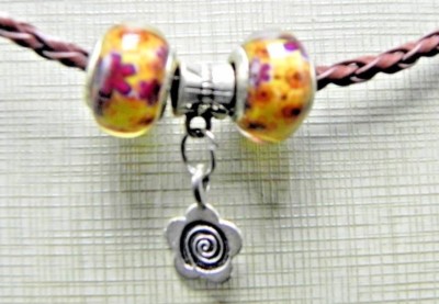 FLOWER CHARM LAMP WORKS EUROPEAN BROWN BRAIDED Weaved Rope NECKLACE Hippie