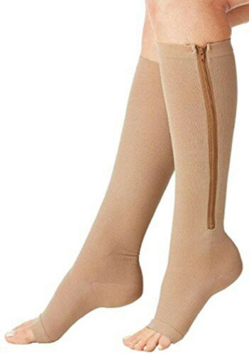 US Compression Thigh Slimming Sock Leg Support Zip-Up Open Toe Knee Stocking New - Picture 2 of 13