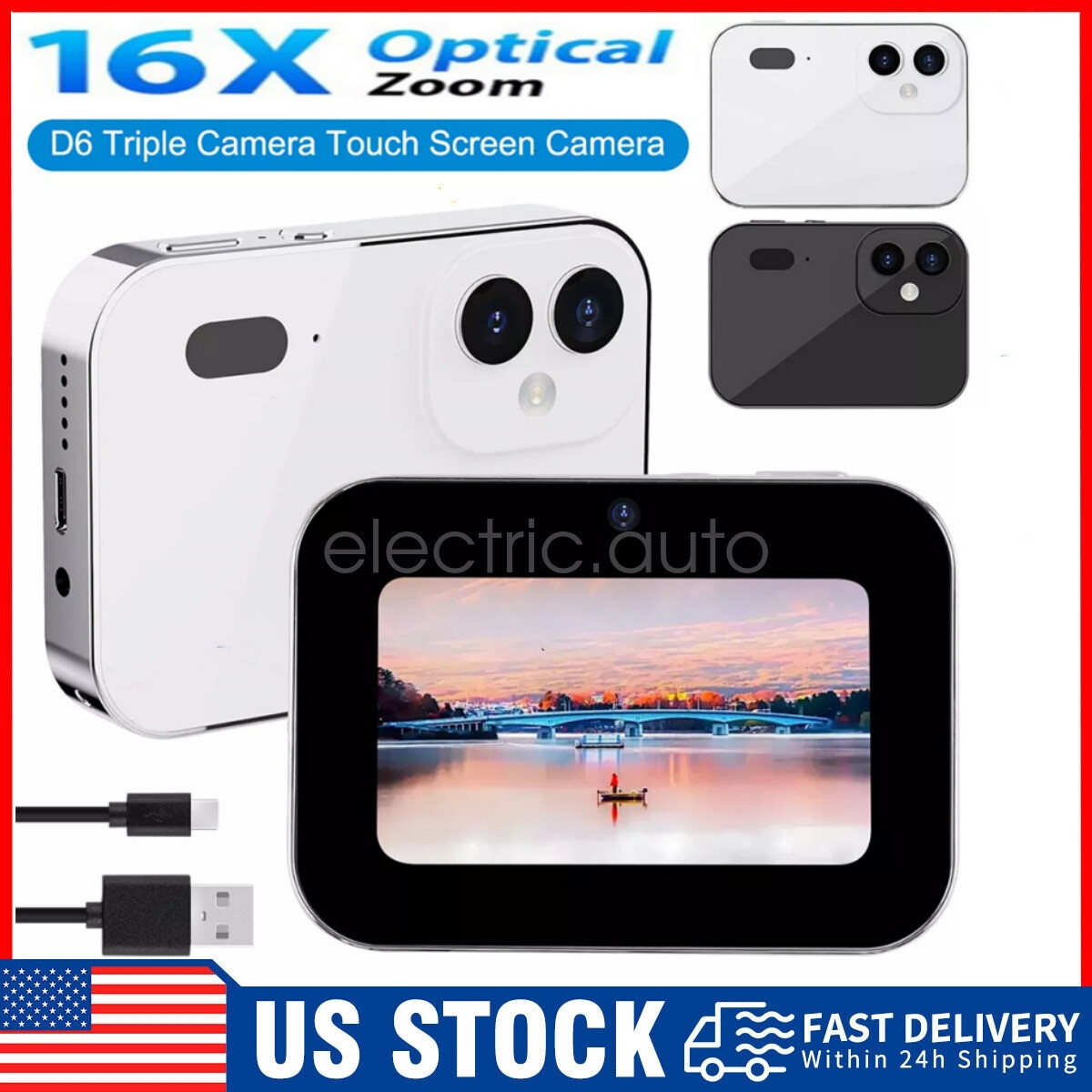 Digital Camera 4K HD Triple Lens Touch Screen 16X Zoom Music Player Night Vision-image