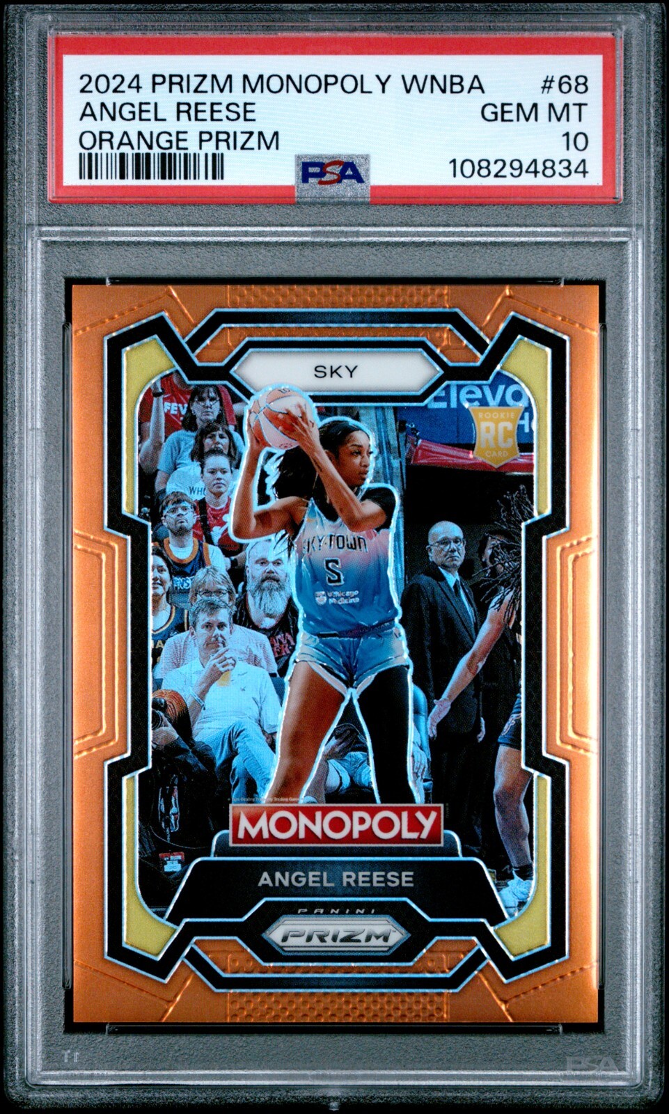 2024 PANINI PRIZM MONOPOLY WNBA ORANGE PRIZM #68 ANGEL REESE 59/124 PSA 10 POP 2