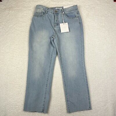 Oak + Poppy High Waist Jeans NWT Women's Size 8 Stretch Denim Raw hem Light  Wash 