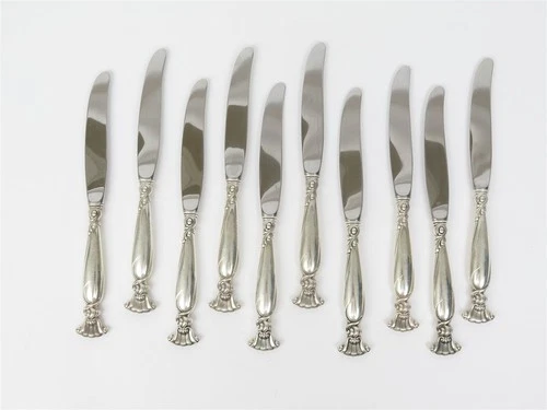 Wallace 'Romance of the Sea' Sterling Silver Set of 10 Modern Hollow Knives 10"