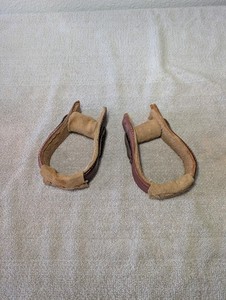 Vintage Pair of Western Leather Bound Horse Riding Saddle Stirrups Children Kids