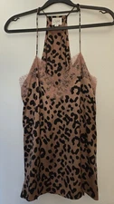 CAMI NYC Racer Silk Cami Tank Pink Black Leopard Cheetah Lace Spaghetti Strap S