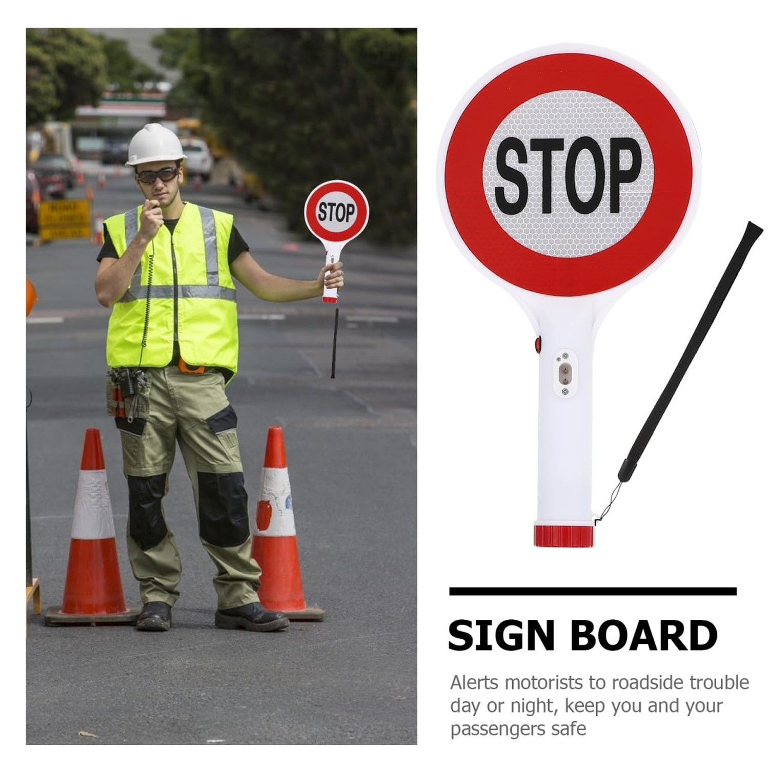 iplusmile Rechargeable Led Stop Sign Board with Wrist Strap, Lightweight Traf...