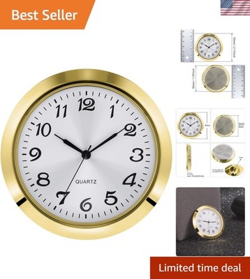 Elegant 2-1/8 Inch Mini Quartz Clock Insert with Gold Bezel & Arabic Numerals
