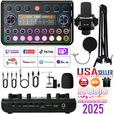 Complete Home Studio Podcast Recording Kit Sound Card Mixer Condenser Microphone