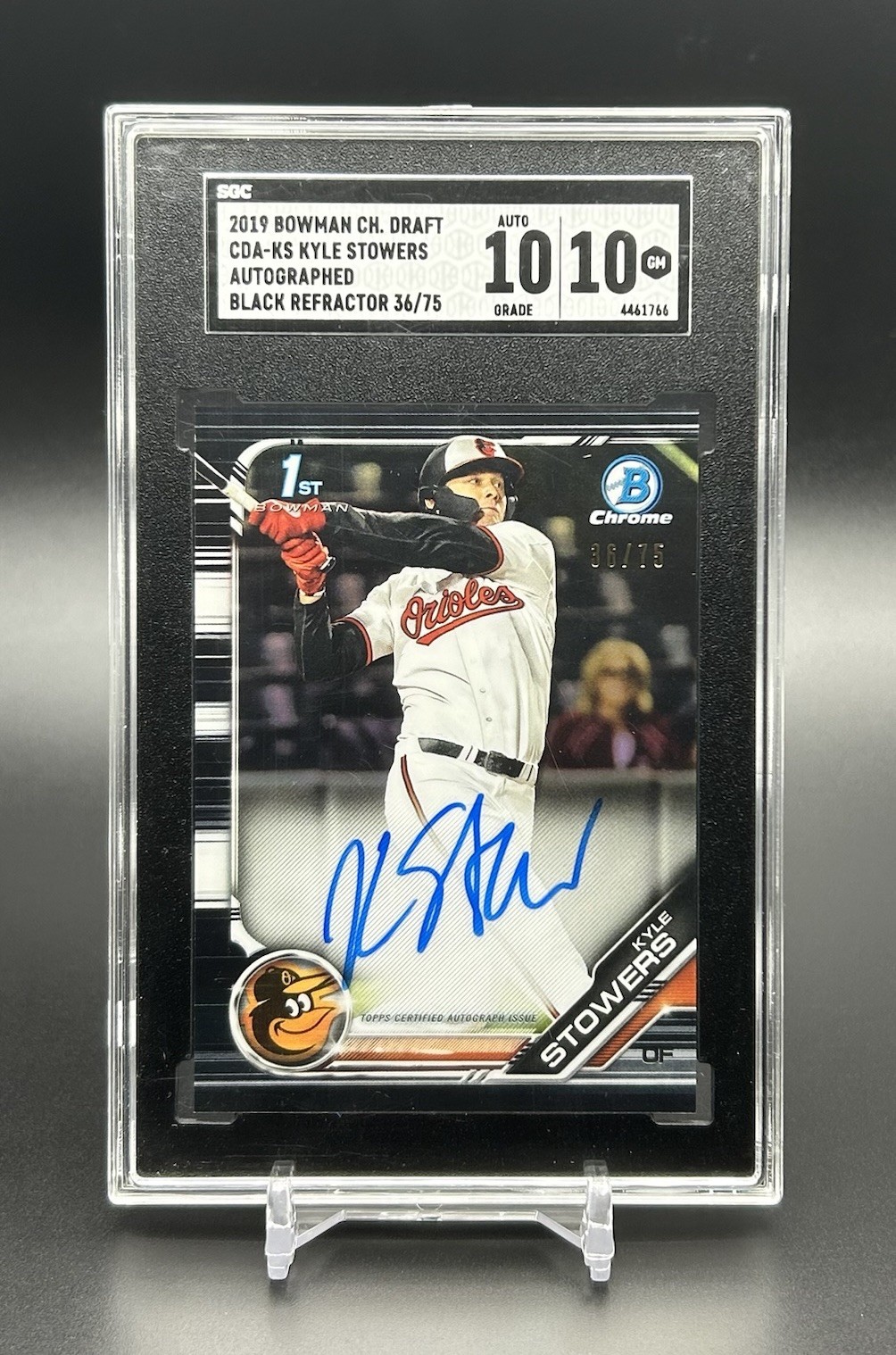 2019 Bowman Chrome 1st Kyle Stowers Black Refractor Auto /75 Rc SGC 10 Auto 10