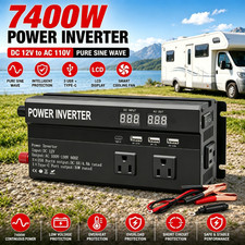 7400W Car Power Inverter Solar Converter DC 12V To AC 110V LCD Sine Wave Home RV