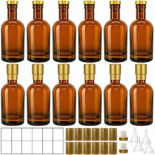 12 Pack 6oz Amber Glass Bottles with Airtight T- Corks, 200ml Refillable Mini
