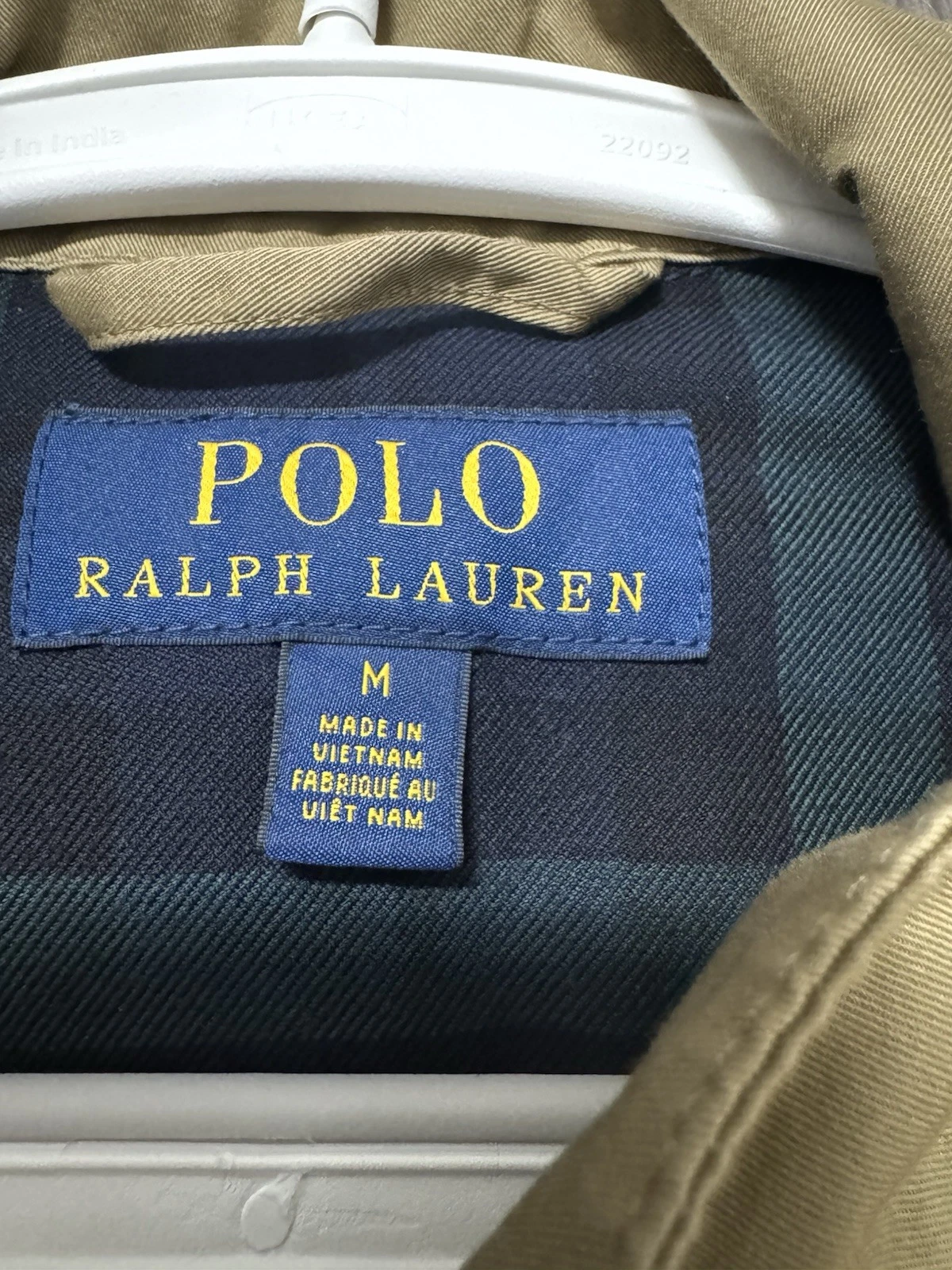 Polo Ralph Lauren Harrington Jacket Beige M Zip Front Plaid Lined Cotton Twill - product detail image 4