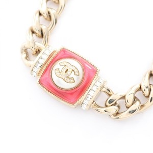 Authentic CHANEL COCO Mark Necklace collier 28-37cm Gold Plated Artificial pearl Pink Used
