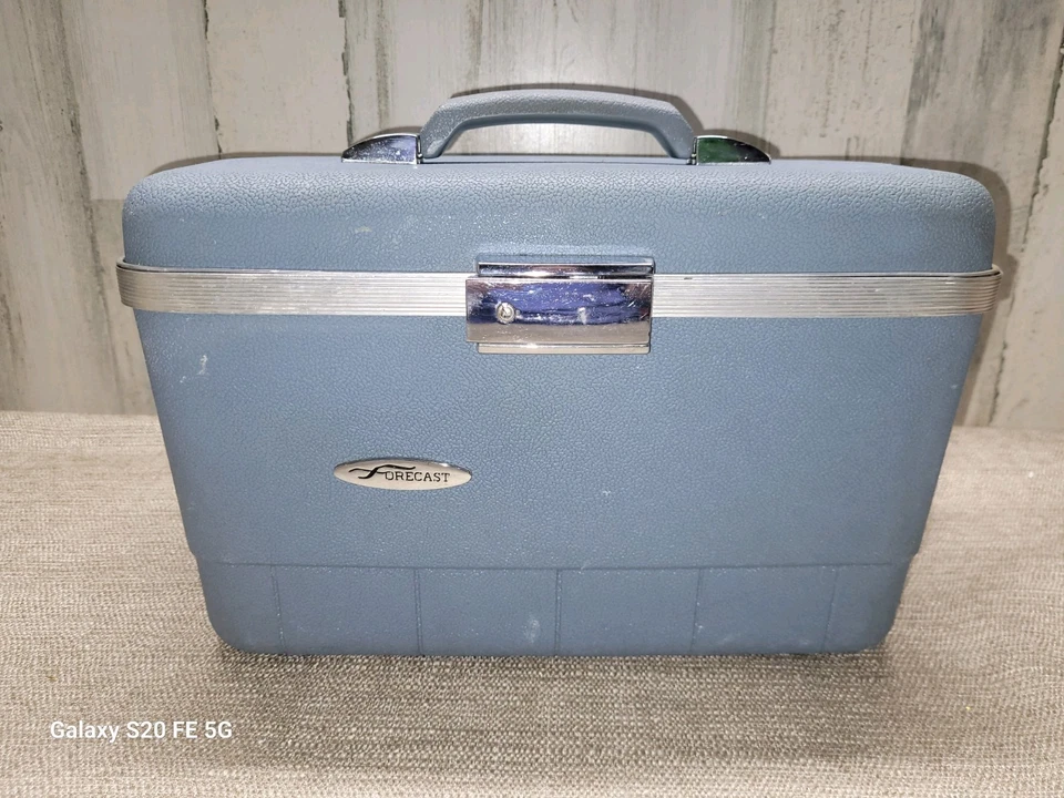 Vintage Sears Forecast Blue Train Case Travel Makeup Luggage Suitcase Bag MCM - Image 2 of 4
