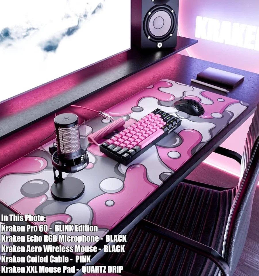 Kraken Keyboards XXL Mouse Pad Pink & White Quartz Drip Extended Gaming Mat - Image 4 of 4