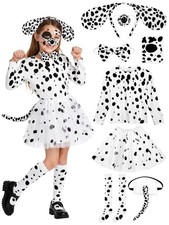 8 Pieces Halloween Girls Dalmatian Costume Set with Dog Accessories Long Slee...