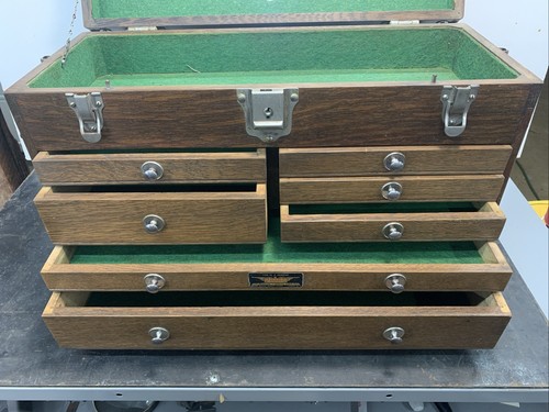 Vintage Union 7-Drawer Oak Wood Machinist Tool Box Chest - EXC Condition - Picture 14 of 24