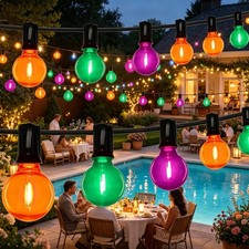 60m Festoon Garden Lights Mains Powered Multi Colour G40 Bulb Outdoor Lighting
