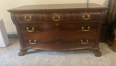Antique Mahogany 5 Drawer Dresser w/ Brass Bail Pull Handles 56x26x33