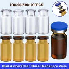 1000X Crimp Top Headspace 10mL Vials Aluminum Caps HPLC Lab Glass Bottle