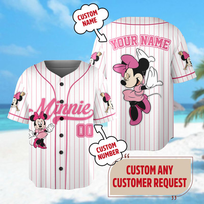 Custom Disney Minnie Mouse Baseball Jersey Mickey and Friends Baseball Shirt Bir