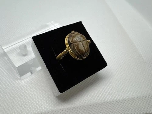 Antique Egyptian Revival Scarab Faience 22K Yellow Gold Flip Ring Size: 7