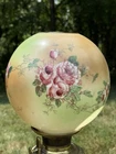 Antique Hand Painted Satin Milk Glass Oil Lamp Ball Shade Floral Design